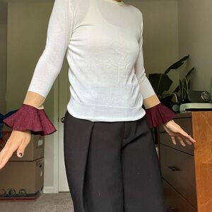 TOGA White Top Knitwear with Burgundy and Tan Sleeves size 36 stain in pics